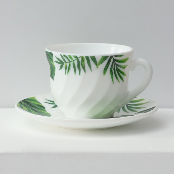 Сервиз чайный &laquo;Лист папоротника&raquo;, 12 предметов: чашка 200 мл, блюдце d=14 см, стеклокерамика, цвет белый