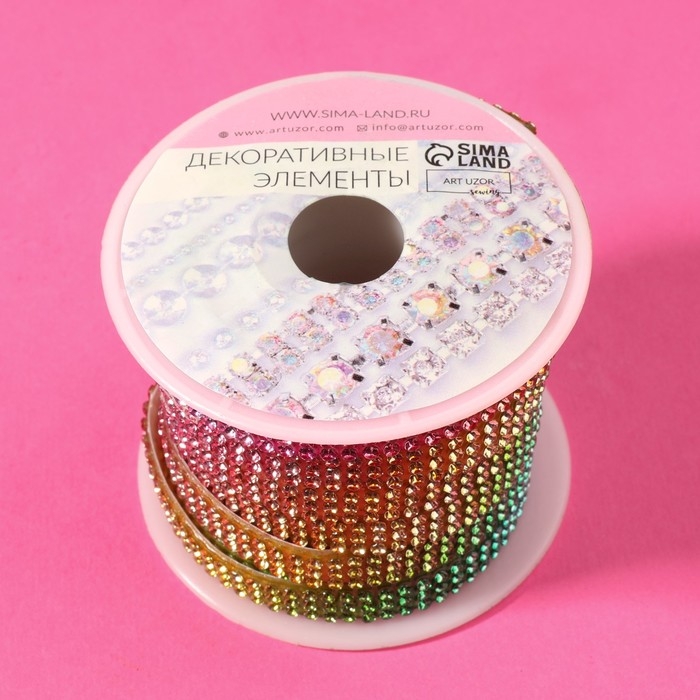 Стразы самоклеящиеся, d = 2 мм, ширина - 7 мм, 4,5 ± 0,5 м, цвет радуга Стразы самоклеящиеся, d = 2 мм, ширина - 7 мм, 4,5 ± 0,5 м, цвет радуга