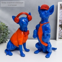 Сувенир полистоун "Той-терьер в кепке и галстуке" синий с оранжевым 29,5х14х11,5 см