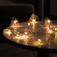 Гирлянда &laquo;Нить&raquo; роса 4.5х3 см, с насадками &laquo;Сердце&raquo;, IP20, серебристая нить, 10 LED, батарейки ААх2 (не в комплекте), свечение тёплое белое