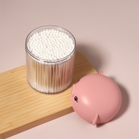 Органайзер для ватных палочек &laquo;Хрюшка&raquo;, с крышкой, d=7.7&times;10.3 см, в пакете, розовый,прозрачный