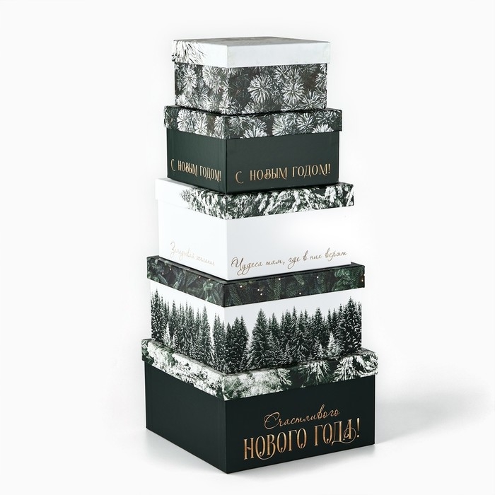 Набор подарочных коробк 5 в 1 &laquo;Снежная зима&raquo;, 14 х 14 х 8&ndash;22 х 22 х12 см, Новый год