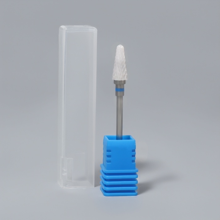 Фреза керамическая для маникюра «Конус скруглённый», средняя нарезка, 6 × 14 мм, в пластиковом футляре, цвет белый Фреза керамическая для маникюра «Конус скруглённый», средняя нарезка, 6 × 14 мм, в пластиковом футляре, цвет белый