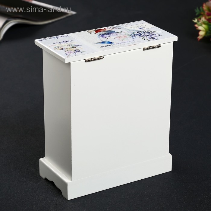 Шкатулка дерево комод 3 ящика+дверка Шкатулка дерево комод 3 ящика+дверка "Синяя птица и лаванда" 19х16х8 см