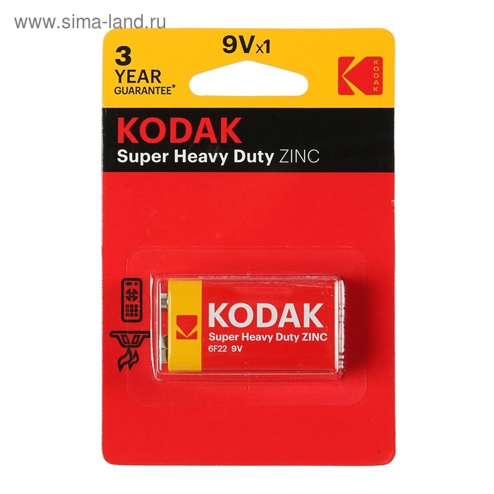 Батарейка солевая Kodak Extra Heavy Duty, 6F22-1BL, 9В, крона, блистер, 1 шт. Батарейка солевая Kodak Extra Heavy Duty, 6F22-1BL, 9В, крона, блистер, 1 шт.