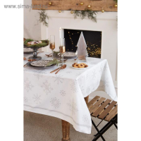 Скатерть "Этель" Серебряные снежинки 149х110+/- 3см, 100% хлопок, 190г/м2