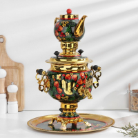 Набор «Хохлома», овал, 3 предмета, самовар 3 л, заварочный чайник 0,7 л, поднос Набор «Хохлома», овал, 3 предмета, самовар 3 л, заварочный чайник 0,7 л, поднос