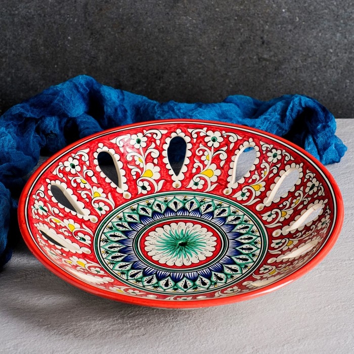 Фруктовница Риштанская Керамика Фруктовница Риштанская Керамика "Узоры", 33 см, красная