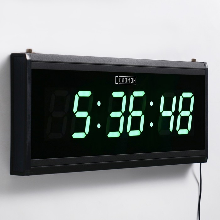 Часы электронные настенные Часы электронные настенные "Соломон", 48 x 19 x 3 см, цифры зеленые 7.5 х 4 см