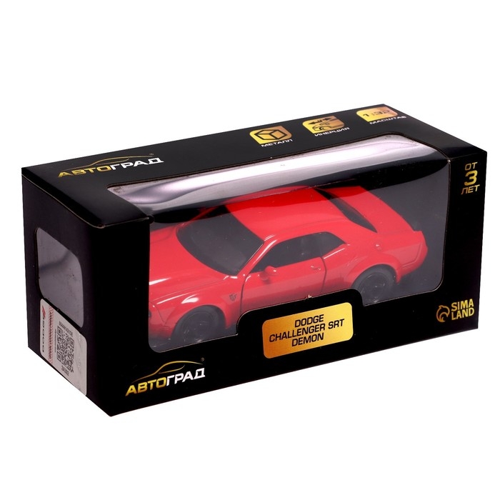 Машина металлическая DODGE CHALLENGER SRT DEMON, 1:32, инерция, цвет красный Машина металлическая DODGE CHALLENGER SRT DEMON, 1:32, инерция, цвет красный