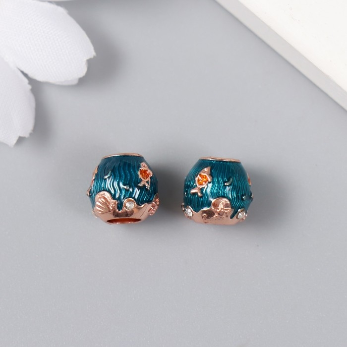 Бусина для творчества металл "Рыбка в море" золото, эмаль, стразы 0,9х1 см