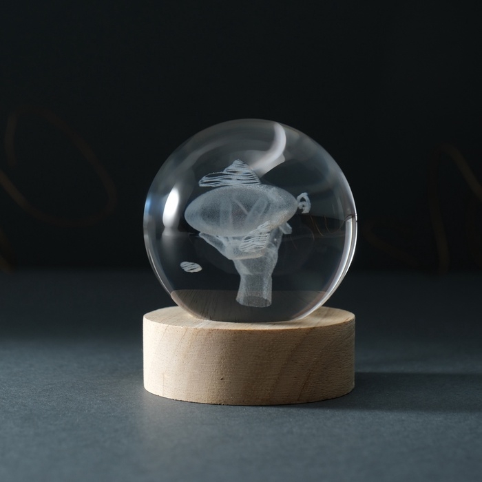 Сувенир стекло подсветка Сувенир стекло подсветка "Шар. Дирижабль" d=6 см подставка дерево, USB