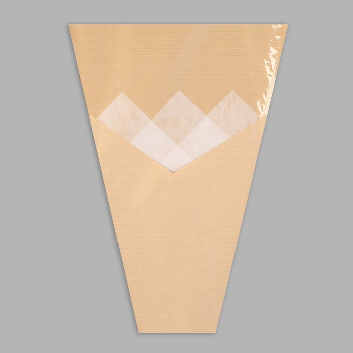 Пакет конус для цветов, крафт+ пленка,  30+11х42см&plusmn;1см, натуральный