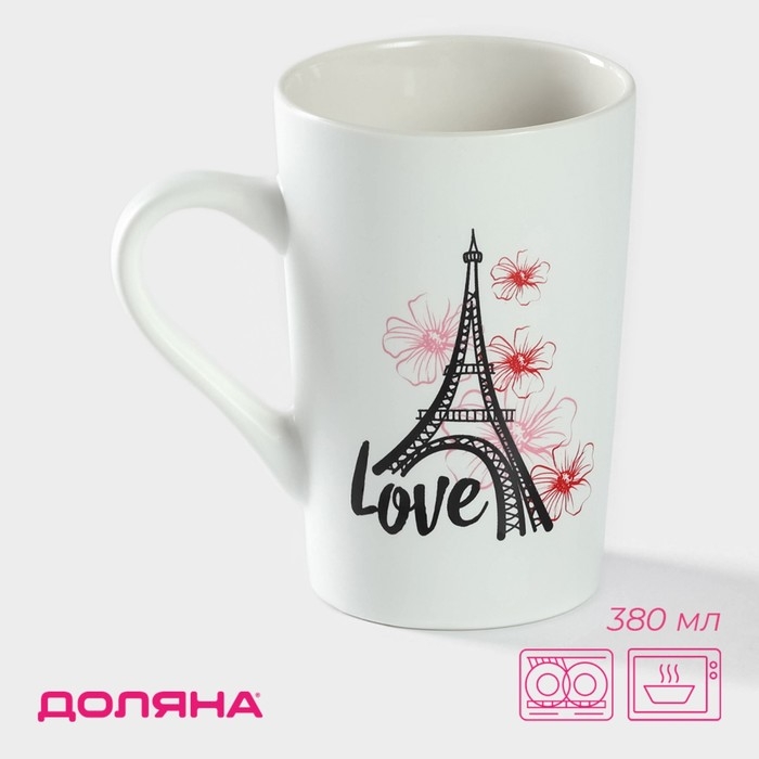 Кружка фарфоровая Доляна «Любовь в париже», 380 мл, цвет белый Кружка фарфоровая Доляна «Любовь в париже», 380 мл, цвет белый