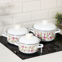 Набор эмалированных кастрюль &laquo;Китайская роза&raquo;, 3 предмета: 1,5 л, 2 л, 3 л, индукция