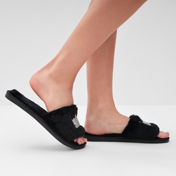 Тапочки женские с открытым носом размер 40-41, цвет чёрный