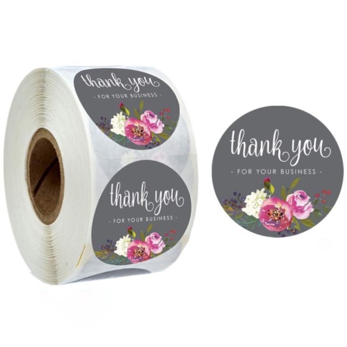 Наклейка бумага Наклейка бумага "Букет на сером. Благодарность" d=2,5 см 500 шт в рулоне 3х6,5х6,5 см
