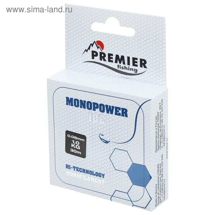 Леска PREMIER fishing MONOPOWER ICE, диаметр 0.08 мм, тест 1 кг, 30 м, нейлон, прозрачная Леска PREMIER fishing MONOPOWER ICE, диаметр 0.08 мм, тест 1 кг, 30 м, нейлон, прозрачная