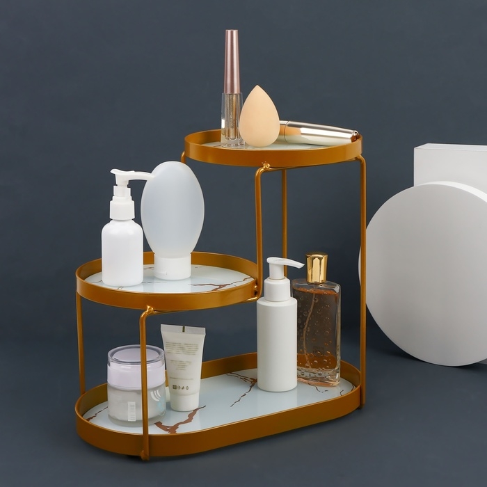 Органайзер для хранения, 3 секции, 30 × 17 × 26,5 см, цвет золотистый/белый Органайзер для хранения, 3 секции, 30 × 17 × 26,5 см, цвет золотистый/белый