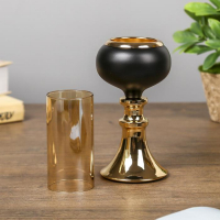 Подсвечник металл, стекло на 1 свечу "Тёмный рыцарь" чёрный матовый с золотом 21х7,5х7,5 см