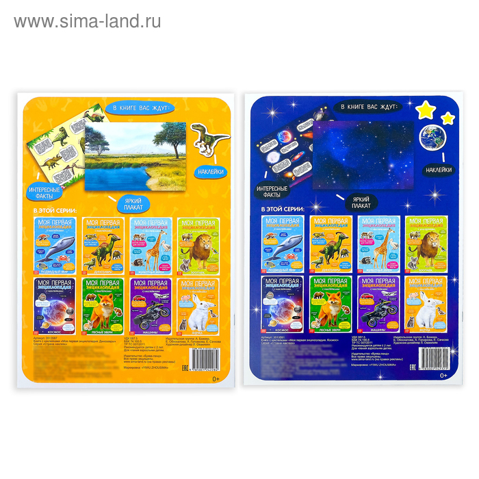 Наклейки &laquo;Энциклопедии о динозаврах и космосе&raquo;, набор 2 шт. по 8 стр., формат А4
