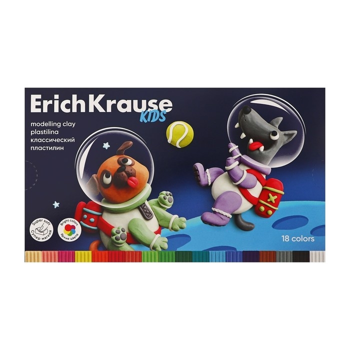 Пластилин 18 цветов, 324 г, ErichKrause Пластилин 18 цветов, 324 г, ErichKrause "Kids Space Animals", со стеком, в картонной упаковке