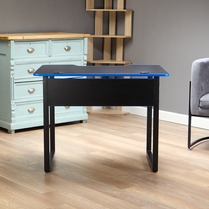 Стол игровой "ЛАЙТ" черный/синяя кромка