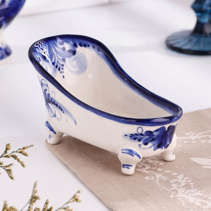 Подставка для губки Подставка для губки "Ванночка", гжель, фарфор, 150 мл, 7х15 см