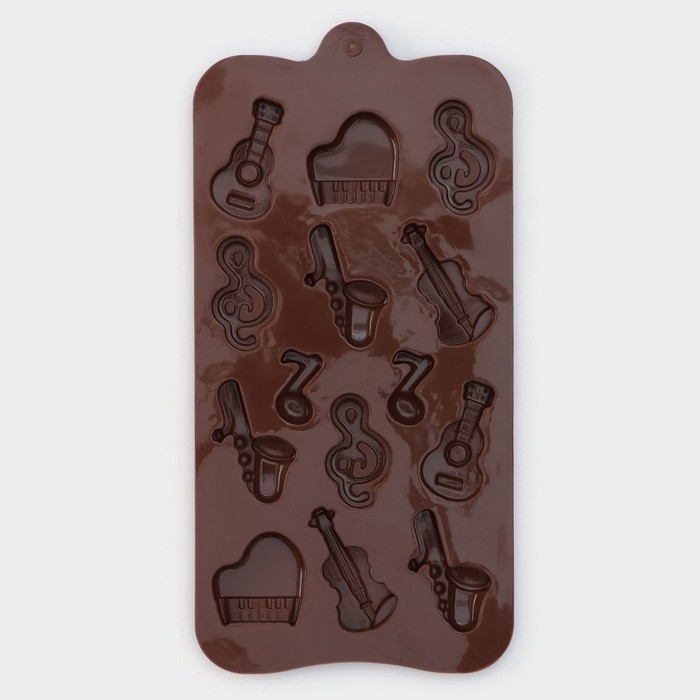 Форма для кондитерских украшений Доляна &laquo;Музыкальные инструменты&raquo;, силикон, 21,5&times;10,5 см, 14 ячеек, цвет МИКС