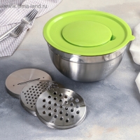 Миска из нержавеющей стали для миксера &laquo;Антибрызг&raquo;, 2 л, 22&times;12 см, с мерной шкалой, пластиковая крышка