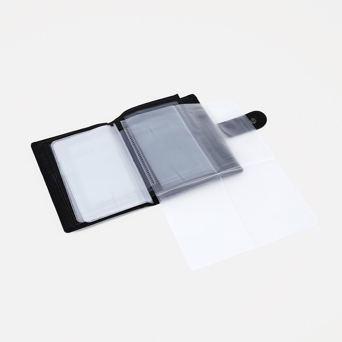 Портмоне мужское на кнопке, 3 в 1, для автодокументов, паспорта, карт, купюр, цвет чёрный Портмоне мужское на кнопке, 3 в 1, для автодокументов, паспорта, карт, купюр, цвет чёрный