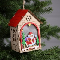 Ёлочная игрушка «Домик с Дедом Морозом», от батареек, свечение тёплое белое Ёлочная игрушка «Домик с Дедом Морозом», от батареек, свечение тёплое белое
