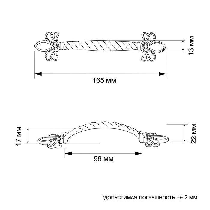 Ручка-скоба PC175AB, м/о 96 мм, цвет бронза Ручка-скоба PC175AB, м/о 96 мм, цвет бронза