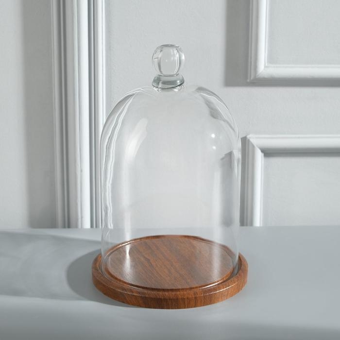 Стеклянный купол-клош с шариком на подставке Стеклянный купол-клош с шариком на подставке "Родрик", 24х15 см, стекло, коричневый