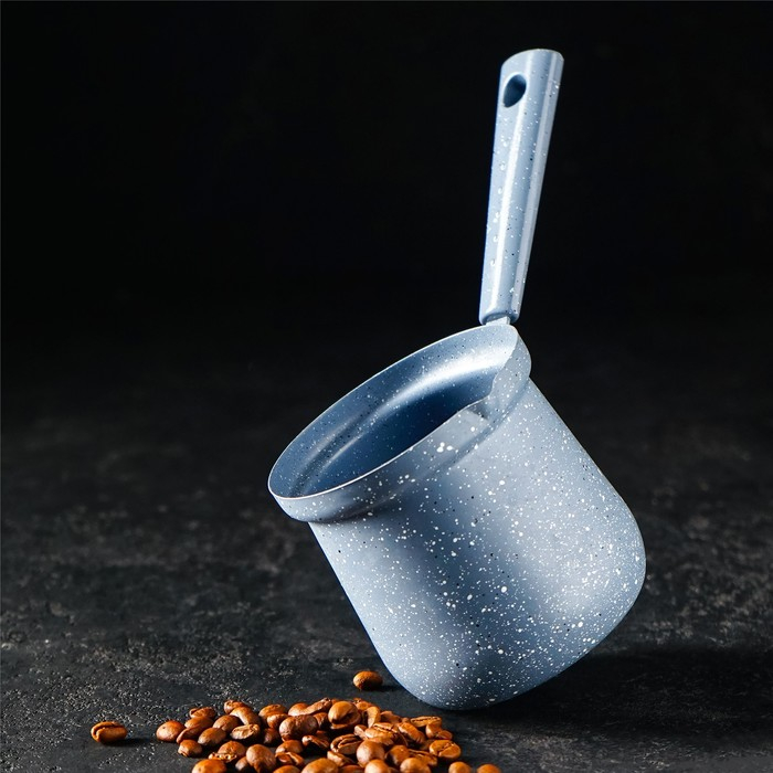 Турка Доляна &laquo;Мрамор грэй&raquo;, 450 мл, d=9 см, 20&times;9&times;14 см, пластиковая ручка, антипригарное покрытие, индукция, цвет серый