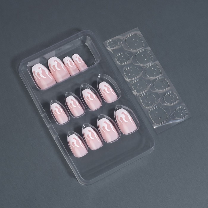 Накладные ногти «Fire», 12 шт, с клеевыми пластинами, форма балерина, розовые, белые Накладные ногти «Fire», 12 шт, с клеевыми пластинами, форма балерина, розовые, белые