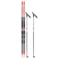 Комплект лыжный: пластиковые лыжи 185 см с насечкой, стеклопластиковые палки 145 см, крепления SNS, цвета МИКС