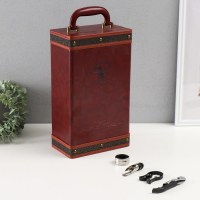 Шкатулка дерево, кожзам для 2 бутылок "Виноделие" 4 предмета красно-коричневый 35х12х20 см Шкатулка дерево, кожзам для 2 бутылок "Виноделие" 4 предмета красно-коричневый 35х12х20 см