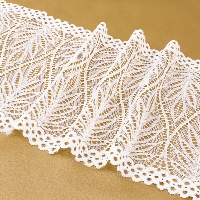 Кружевная эластичная ткань, 190 мм &times; 2,7 &plusmn; 0,5 м, цвет белый