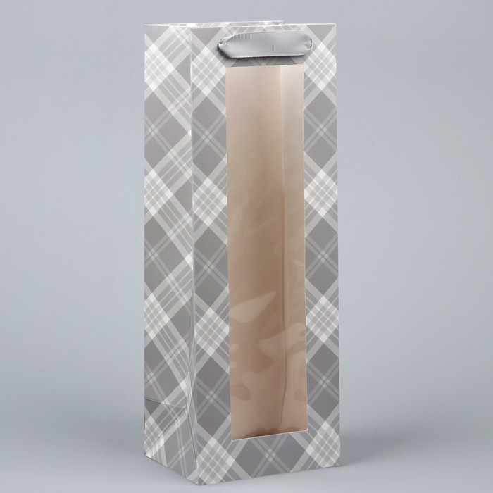 Пакет подарочный под бутылку, упаковка, &laquo;Клетка&raquo;, 36 х 13 х 10 см