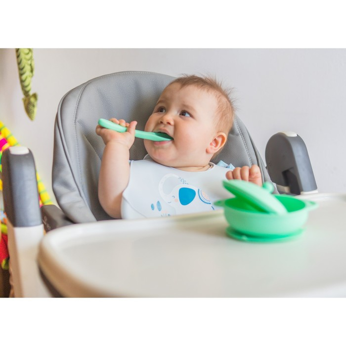 Нагрудник силиконовый, с карманом &laquo;Слон&raquo;, цвет серый