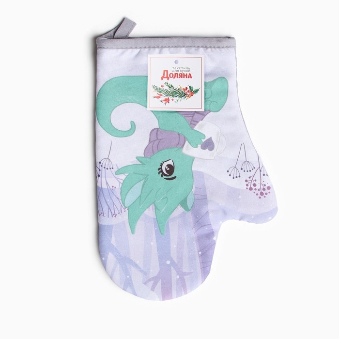 Новый год.Варежка-прихватка Доляна "Чаепитие в лесу" 20х28 см, 35% хл, 65% пэ, ватин 250 г/м2