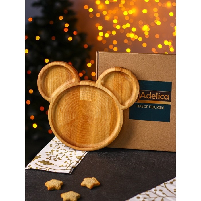 Менажница Adelica &laquo;Микки&raquo;, 3 секции, 25&times;23&times;1,8 см, пропитана минеральным маслом, в подарочной коробке, берёза