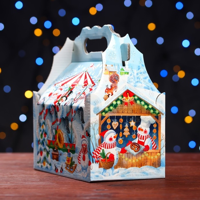 Новый год. Подарочная коробка "Ярмарка" , ларец 20 х 12 х 17 см.