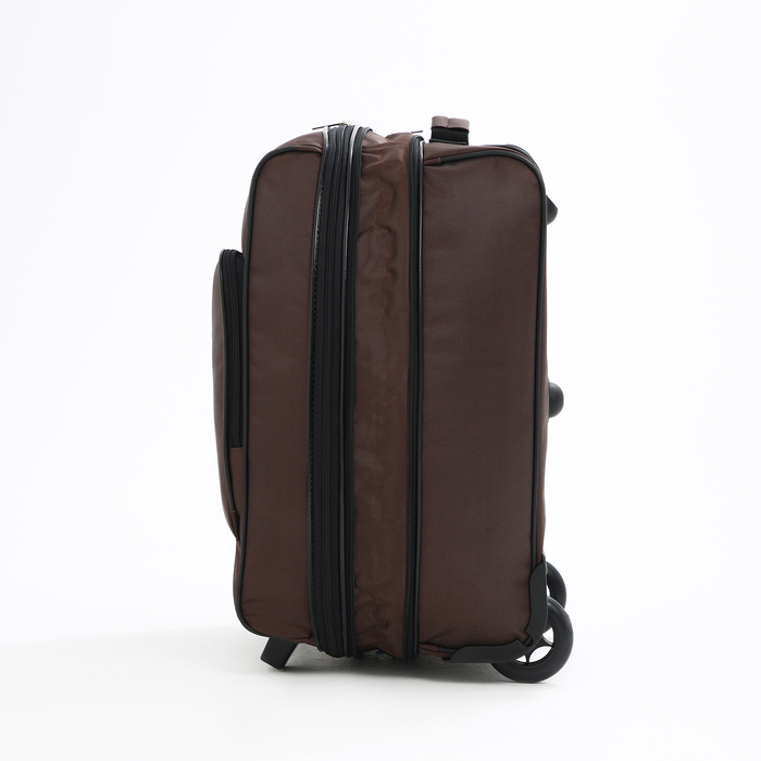 Чемодан малый 52 л (S), &laquo;Фабрика КАРТЕКС&raquo;, отдел на молнии, с расширением, наружный карман, 2 колеса, цвет коричневый