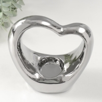 Подсвечник керамика на 1 свечу "Сердце" d=4 см серебро 14,5х6х17 см