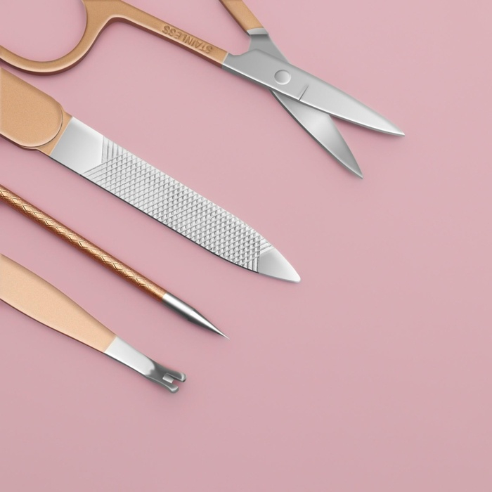 Набор маникюрный, 8 предметов, в футляре, цвет бежевый/розовое золото Набор маникюрный, 8 предметов, в футляре, цвет бежевый/розовое золото