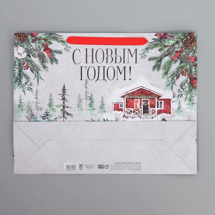Пакет подарочный новогодний крафтовый горизонтальный &laquo;Новогодняя история&raquo;, L 40 х 31 х 11.5 см, Новый год