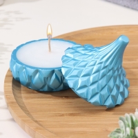 Свеча &laquo;Купол&raquo; в подсвечнике с ромбовидными гранями из гипса с крышкой, 8,5х8,5см, голубой