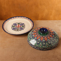 Блинница Риштанская Керамика "Цветы", 38 см, синий микс Блинница Риштанская Керамика "Цветы", 38 см, синий микс